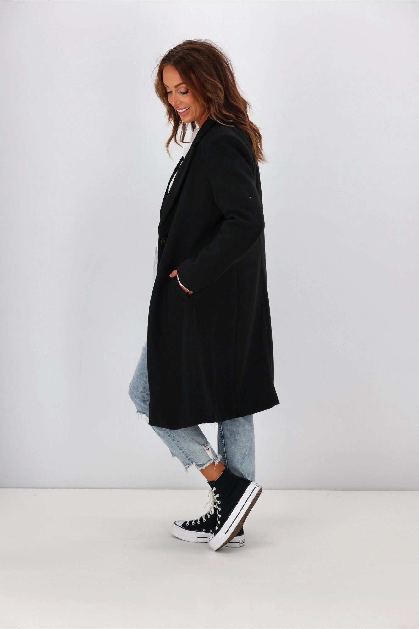 Shine On Label Montana Long Coat Black