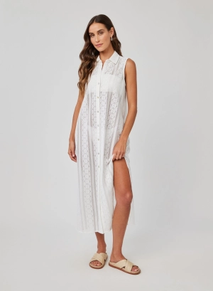 Side Slit Duster Dress - Off White