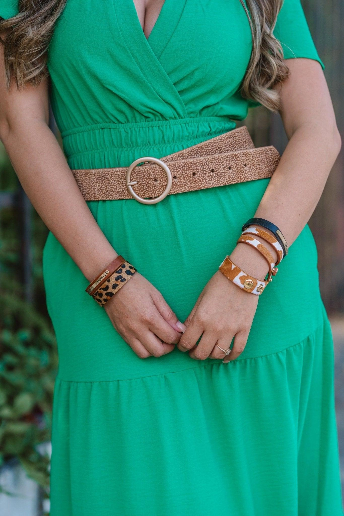 Spotted Calf Hair Belt with Rose Gold Circle Buckle
