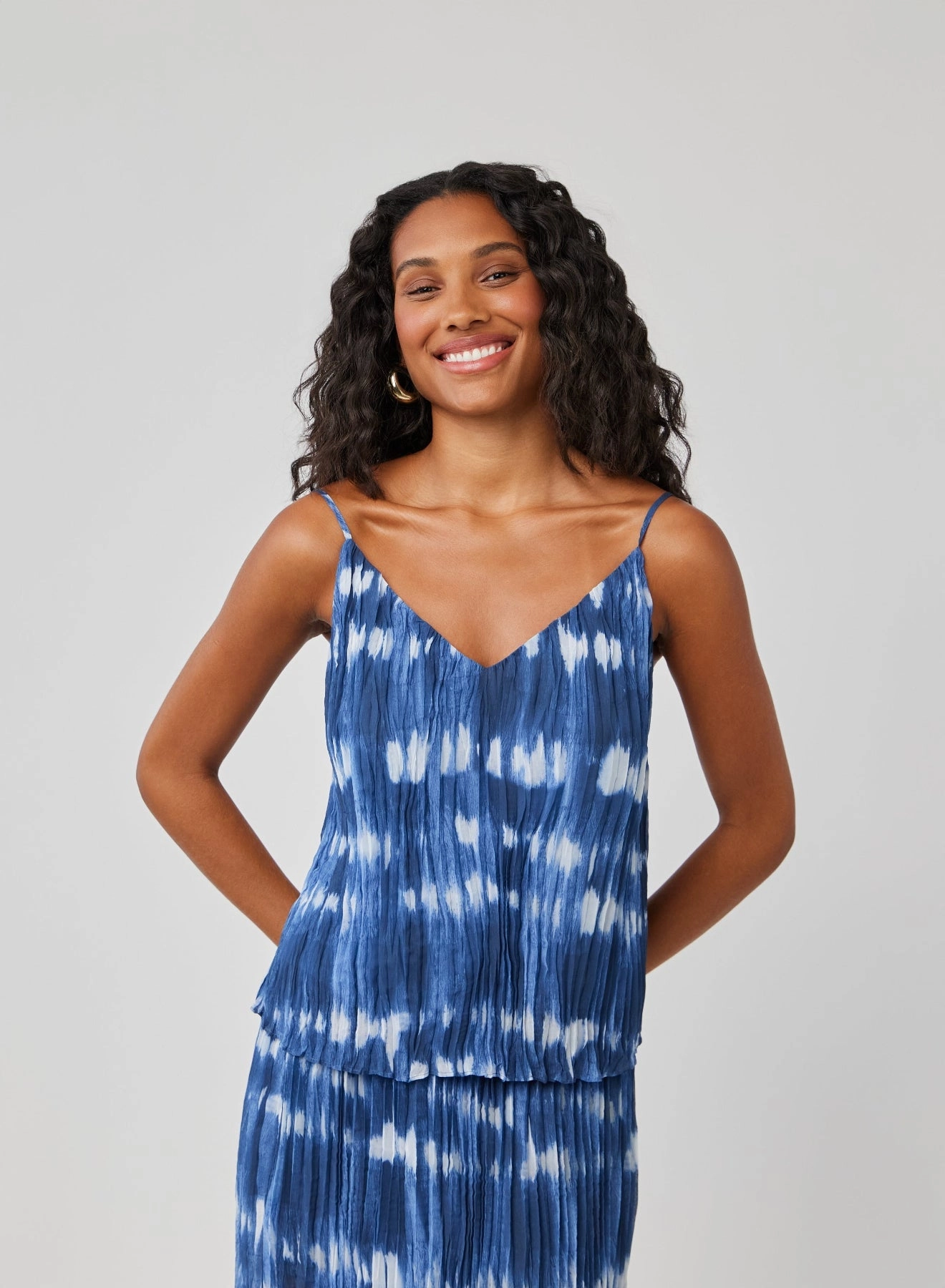 Sunburst Pleated Cami - Ocean Tides Print