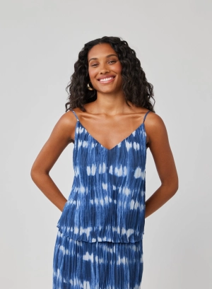 Sunburst Pleated Cami - Ocean Tides Print