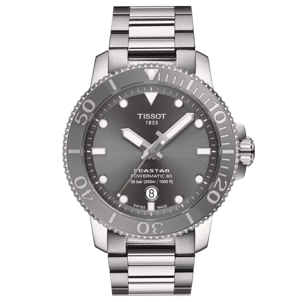 Tissot Seastar 1000 Powermatic 80 Grey Dial 43mm Automatic Gents Watch T1204071108101