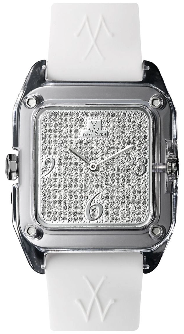 ToyWatch Twin Time Unisex Steel & White Rubber Watch Black Dial & Pave Dial TW06BW