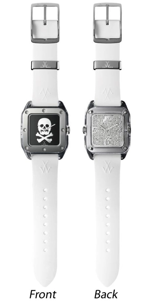 ToyWatch Twin Time Unisex Steel & White Rubber Watch Black Dial & Pave Dial TW06BW