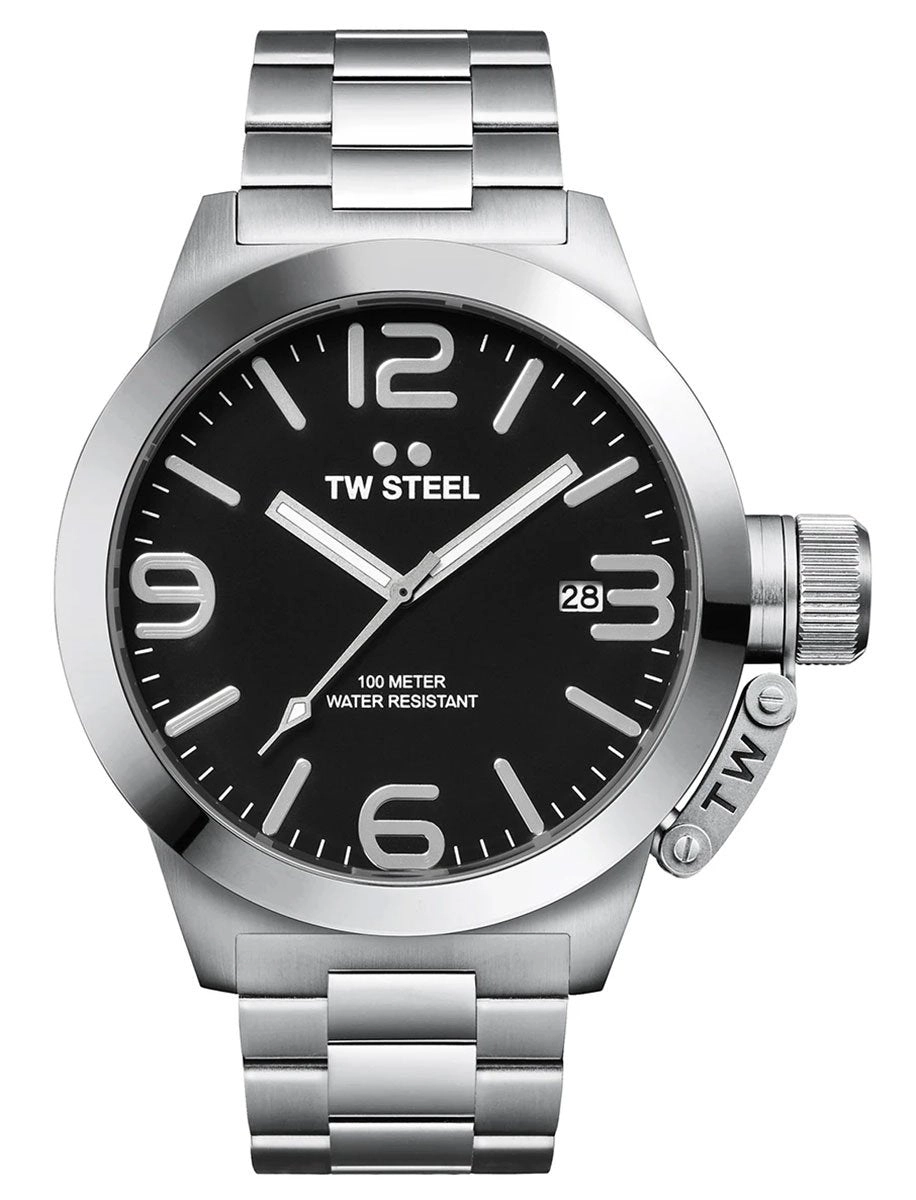 TW Steel Canteen Stainless Steel Black Dial Date Quartz Mens Watch CB1