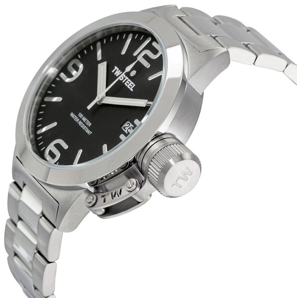 TW Steel Canteen Stainless Steel Black Dial Date Quartz Mens Watch CB1