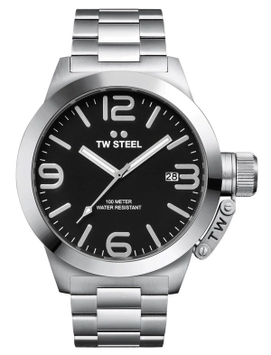 TW Steel Canteen Stainless Steel Black Dial Date Quartz Mens Watch CB1