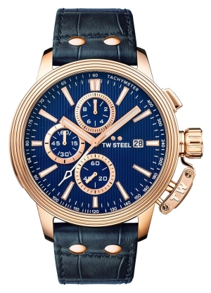 TW Steel Ceo Adesso Chronograph Rose Gold PVD Blue Leather Strap Blue Dial Quartz Date Mens Watch CE7016