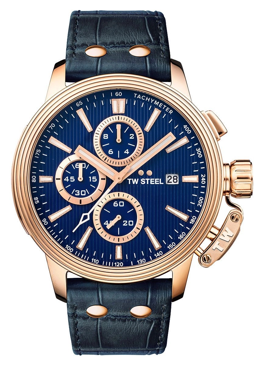 TW Steel Ceo Adesso Chronograph Rose Gold PVD Blue Leather Strap Blue Dial Quartz Date Mens Watch CE7016