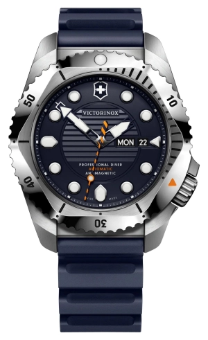 Victorinox Swiss Army Dive Pro Automatic Stainless Steel Blue Dial Blue Rubber Strap Day/Date Divers Mens Watch 241995