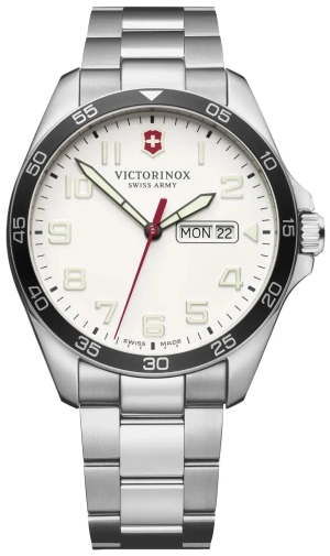 Victorinox Swiss Army FieldForce Stainless Steel Mens Watch White Dial Day Date 241850