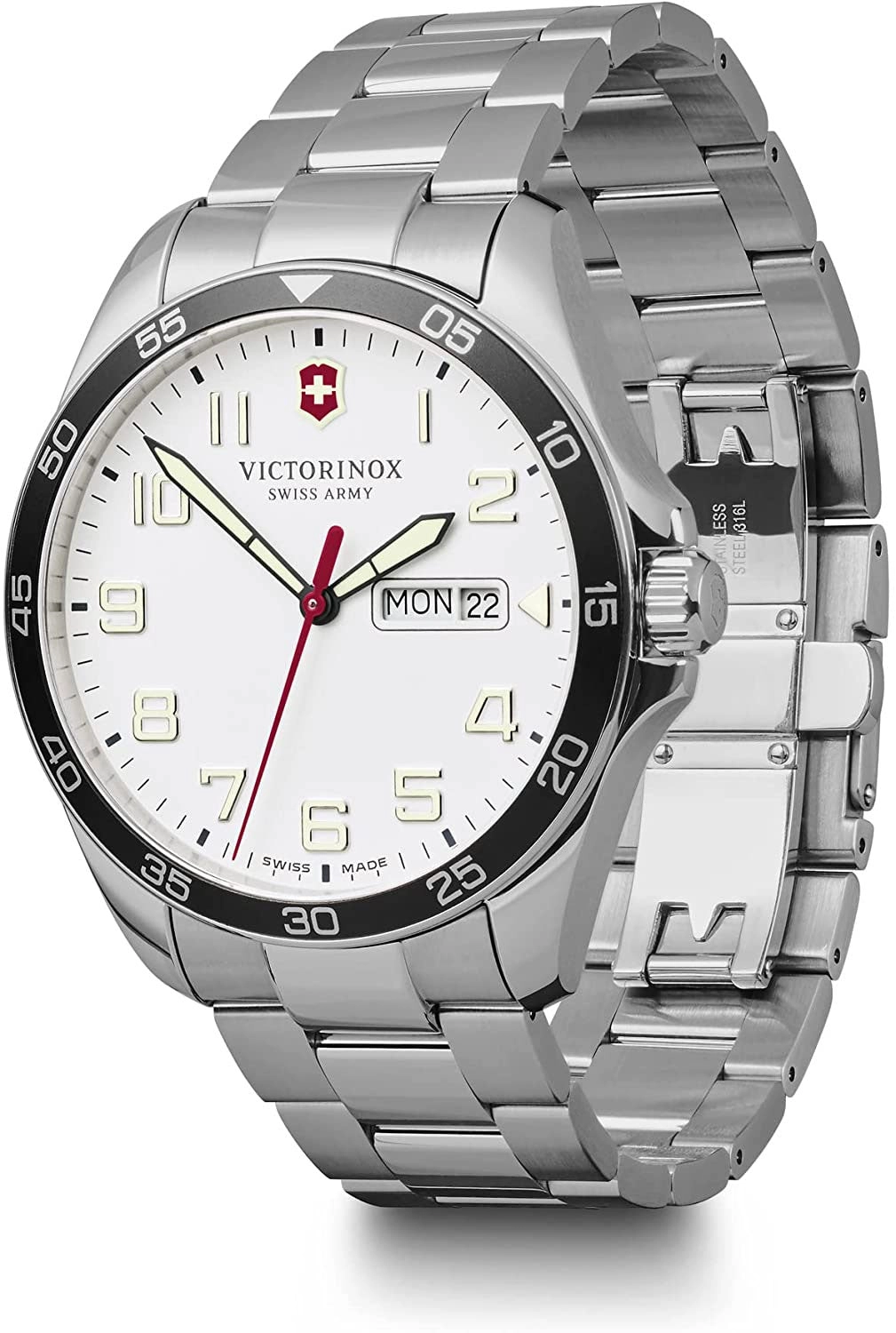 Victorinox Swiss Army FieldForce Stainless Steel Mens Watch White Dial Day Date 241850