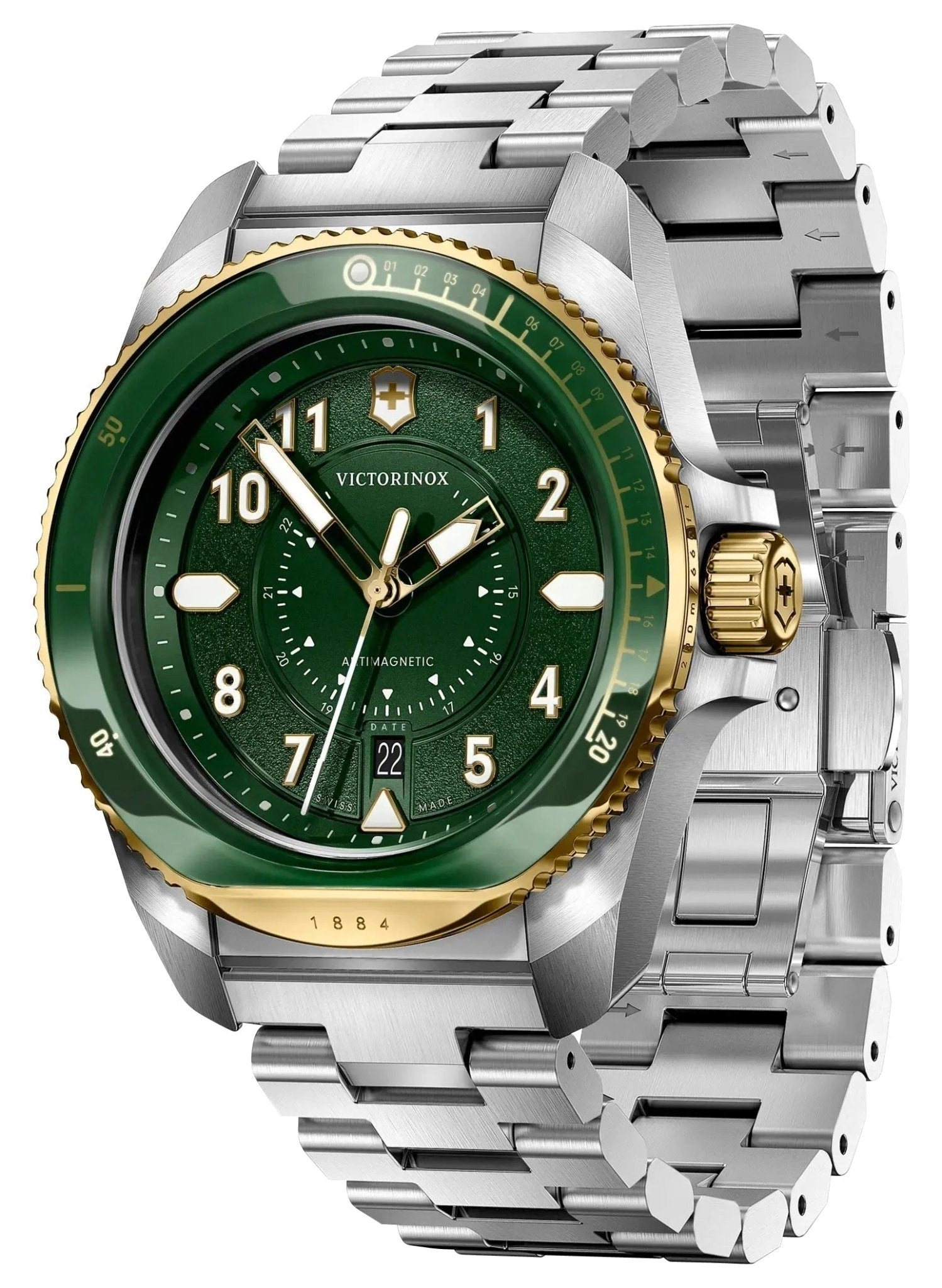 Victorinox Swiss Army Journey 1884 Stainless Steel Green Dial Date Divers Quartz Mens Watch 242012