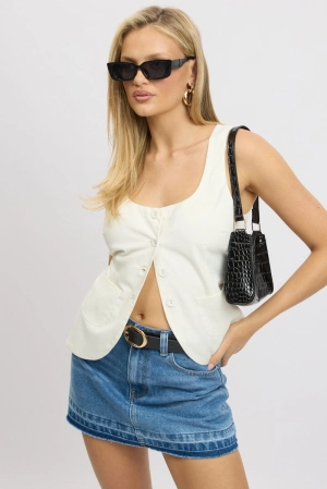 White Linen Vest Tailored