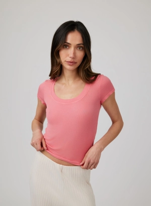Wide Scoop Neck Tee - Hibiscus Pink
