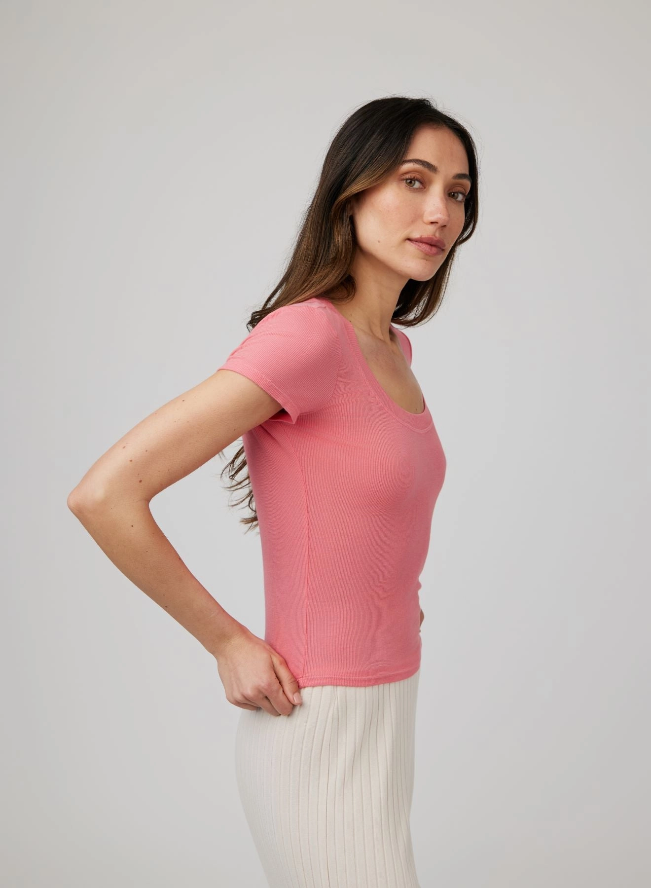 Wide Scoop Neck Tee - Hibiscus Pink